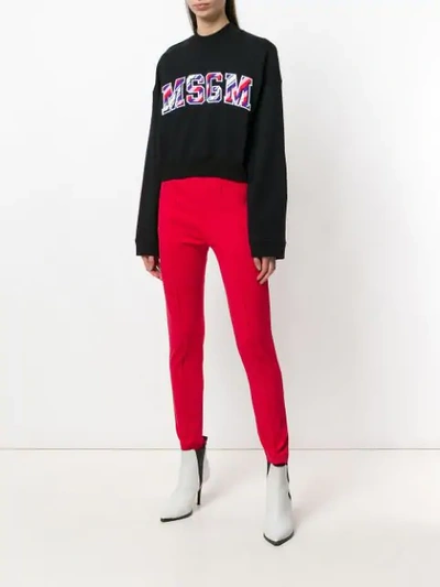 Shop Msgm Front Logo Cropped Sweatshirt - Black