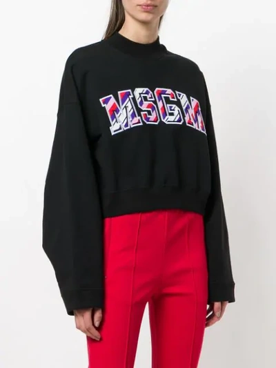 Shop Msgm Front Logo Cropped Sweatshirt - Black