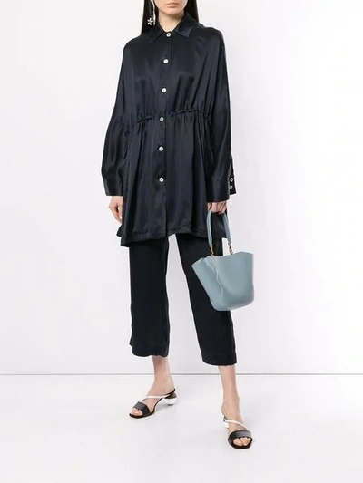 Shop Mansur Gavriel Silk Drawstring Coat In Blue