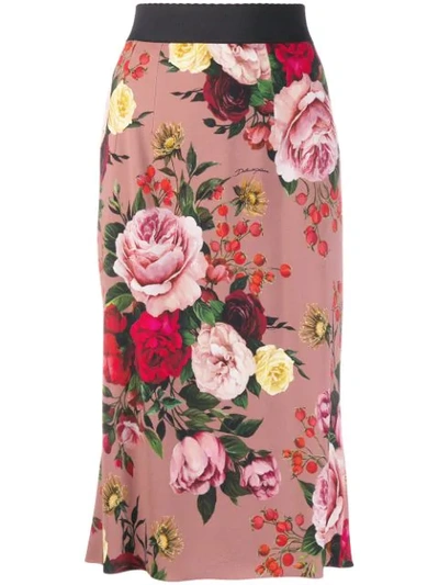 Shop Dolce & Gabbana Rose Print Pencil Skirt In Pink