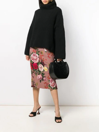 Shop Dolce & Gabbana Rose Print Pencil Skirt In Pink