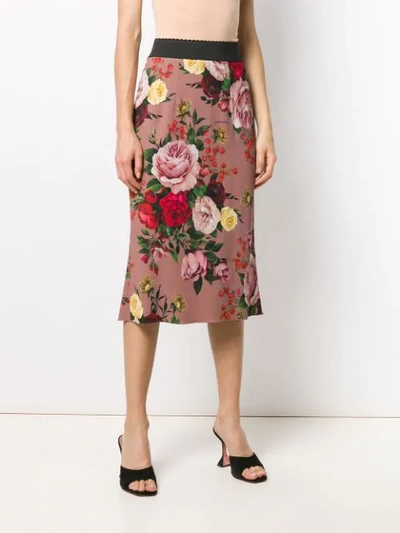 Shop Dolce & Gabbana Rose Print Pencil Skirt In Pink