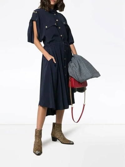Shop Chloé Asymmetric Hem Trench Silk Dress In Blue