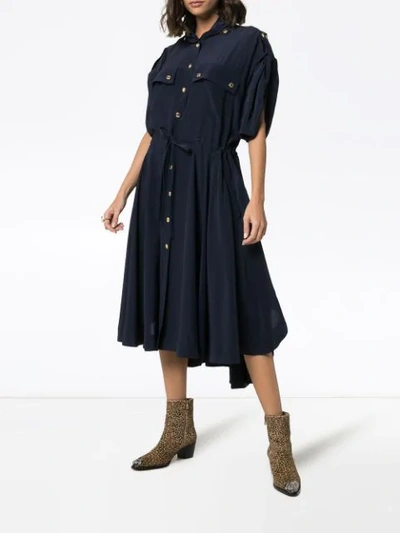 Shop Chloé Asymmetric Hem Trench Silk Dress In Blue