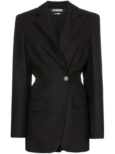 Shop Jacquemus Gathered-back Single-breasted Wool Blazer In Black