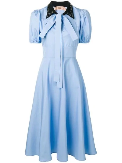 Shop N°21 Puff Sleeve Midi Dress In Blue