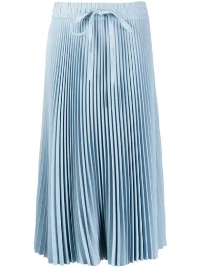 Shop Red Valentino Drawstring Pleated Midi Skirt In Blue