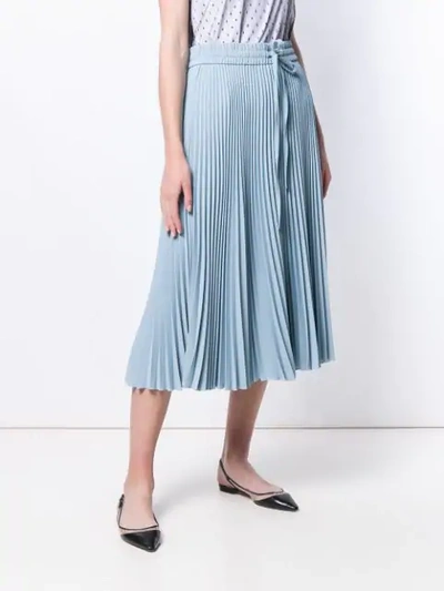 Shop Red Valentino Drawstring Pleated Midi Skirt In Blue