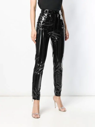 Shop Balmain Skinny Vinyl Trousers In Black