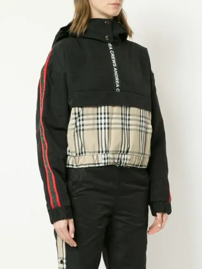 Shop Andrea Crews Mixed Fabric Half Zip Hoodie In Black
