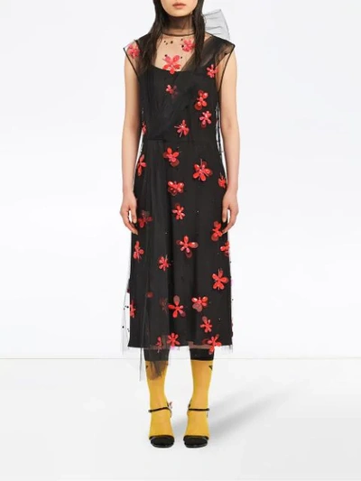 Shop Prada Embroidered Tulle Dress In Black