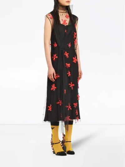 Shop Prada Embroidered Tulle Dress In Black