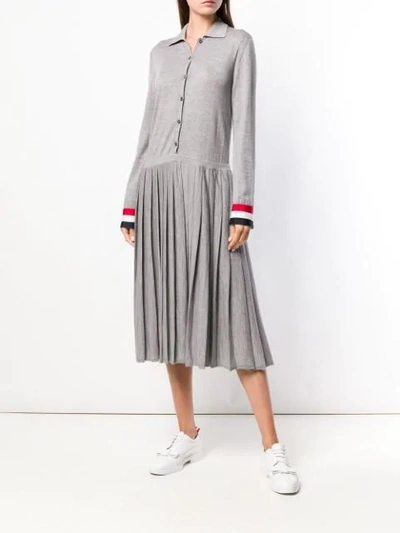 Shop Thom Browne Grosgrain Cuff Pleated Polo Dress In Grey