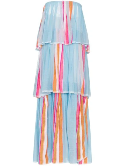 Shop Lemlem Eskedar Striped Tiered Maxi Dress In Blue Multi