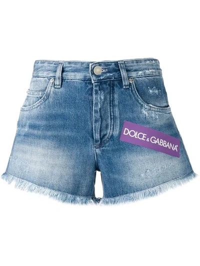 Shop Dolce & Gabbana Faded Denim Logo Shorts In S9001 Blue