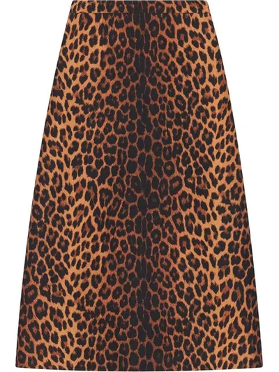 Shop Gucci Leopard Print Wool Pencil Skirt In Brown