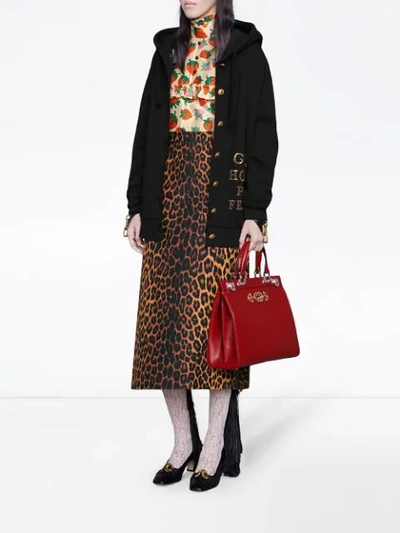 Shop Gucci Leopard Print Wool Pencil Skirt In Brown