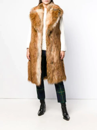 Shop Philosophy Di Lorenzo Serafini Faux Fur Sleeveless Coat In Brown