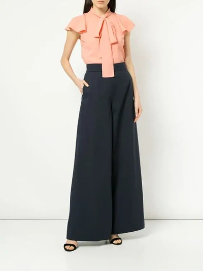 Shop Oscar De La Renta Wide Leg Trousers In Blue