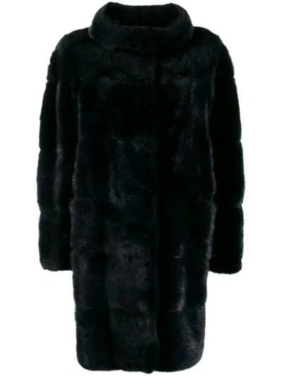 Shop Simonetta Ravizza Fur Coat With Round Collar In Blue