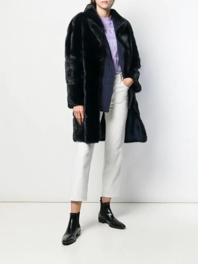 Shop Simonetta Ravizza Fur Coat With Round Collar In Blue