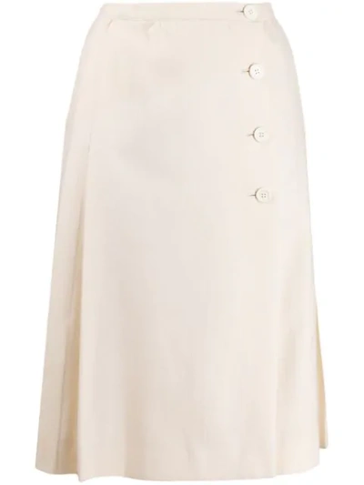 Shop Saint Laurent 1970's Pleated Skirt In Neutrals