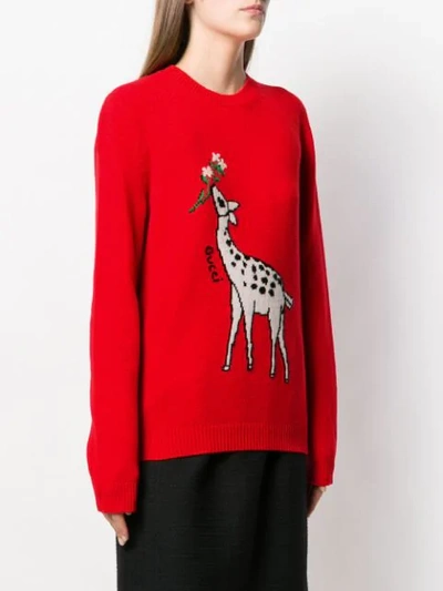 Shop Gucci Giraffe Intarsia Jumper In Red