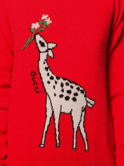 Shop Gucci Giraffe Intarsia Jumper In Red