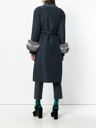 Shop Prada Fur Trim Coat In Blue