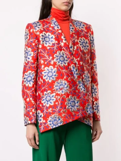 Shop Maison Rabih Kayrouz Floral Brocade Blazer In Red