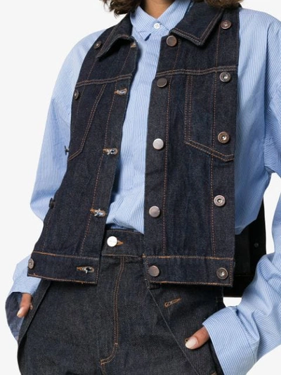 Shop Delada Detachable Sleeve Cropped Denim Jacket In Blue