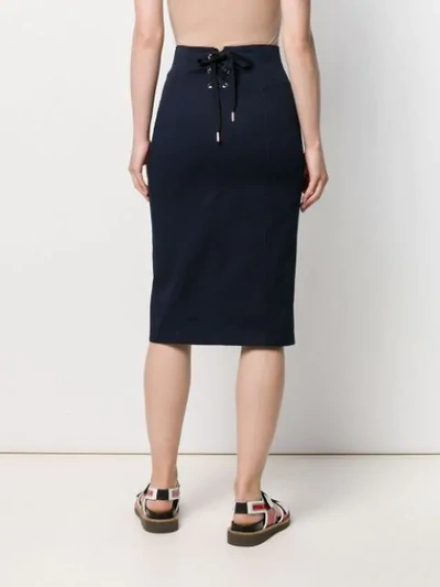Shop Red Valentino Lace-up Pencil Skirt In Blue