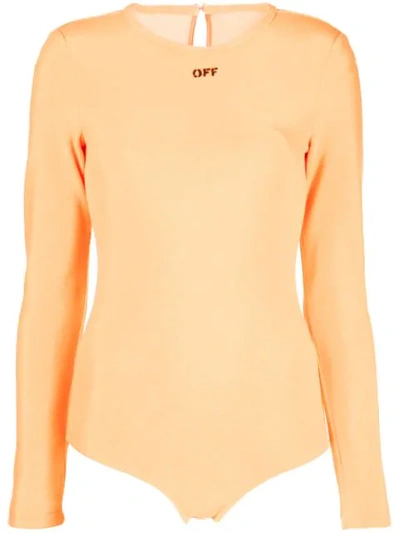 Shop Off-white Logo Print Bodysuit In Orange