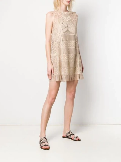 Shop Alberta Ferretti Fringed Mini Dress In Neutrals