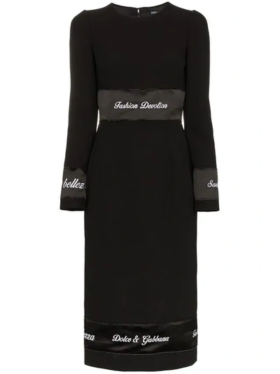 Shop Dolce & Gabbana Logo Print Tape Wool Dress In Black