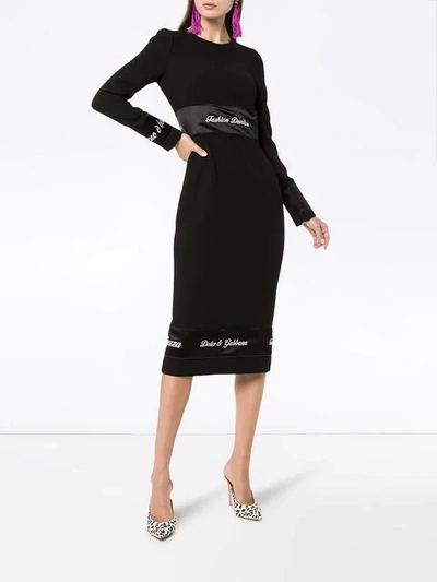 Shop Dolce & Gabbana Logo Print Tape Wool Dress In Black