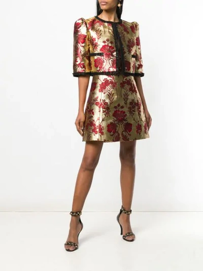 Shop Dolce & Gabbana Floral Jacquard Dress In Gold