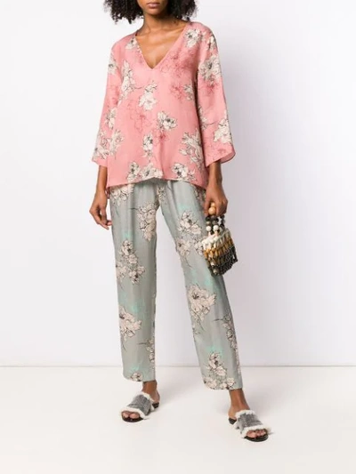 Shop Antonelli Floral Print Trousers In Green