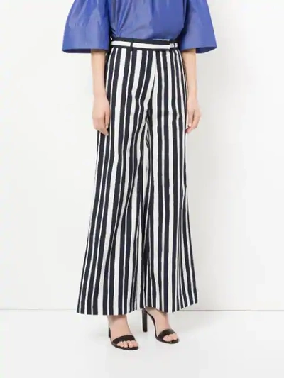 Shop Martin Grant Striped Palazzo Trousers In Blue