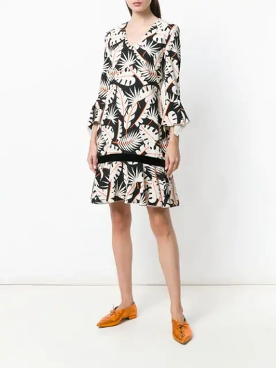 Shop Talbot Runhof Jungle Print Flared Dress In White