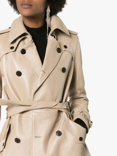 Shop Saint Laurent Double-breasted Leather Trench Coat In Neutrals