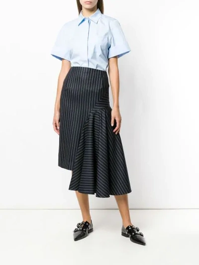 Shop Thom Browne Draped Chalk Stripe Skirt In Blue