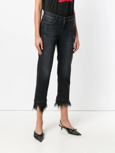 Shop Cambio Fringed Hem Cropped Jeans In Black