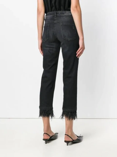 Shop Cambio Fringed Hem Cropped Jeans In Black
