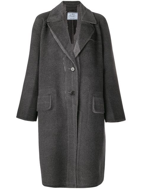 Prada Brushed Wool-Blend Melton Coat In Gray | ModeSens