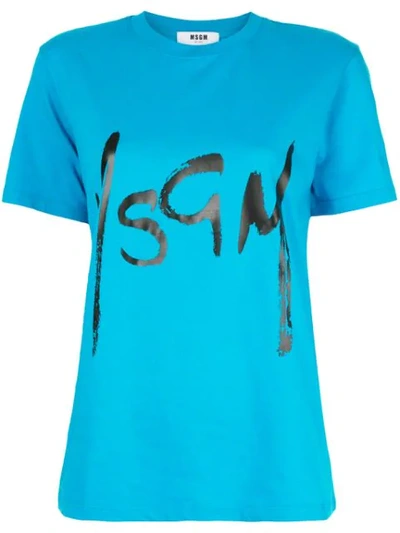 Shop Msgm Logo Printed T-shirt In Blue