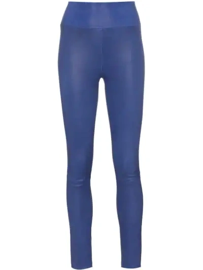Shop Sprwmn High Waisted Stretch Leather Leggings In Blue