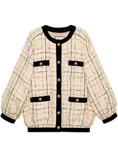 Shop Gucci Oversize Tweed Bomber Jacket In Neutrals