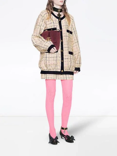 Shop Gucci Oversize Tweed Bomber Jacket In Neutrals