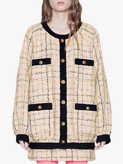 Shop Gucci Oversize Tweed Bomber Jacket In Neutrals